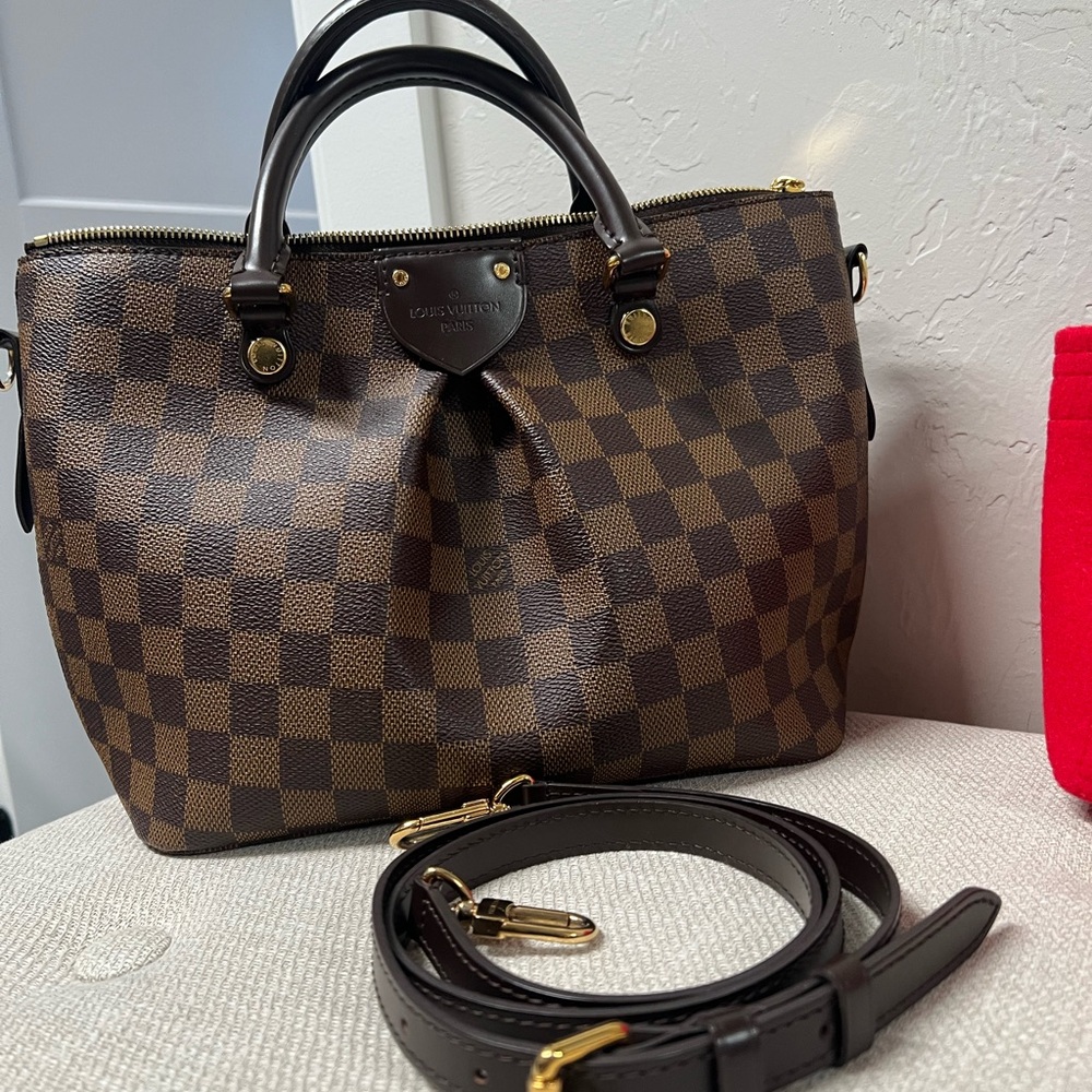 Louis Vuitton Brown Damier Ebene Shoulder Satchel with Gold Hardware